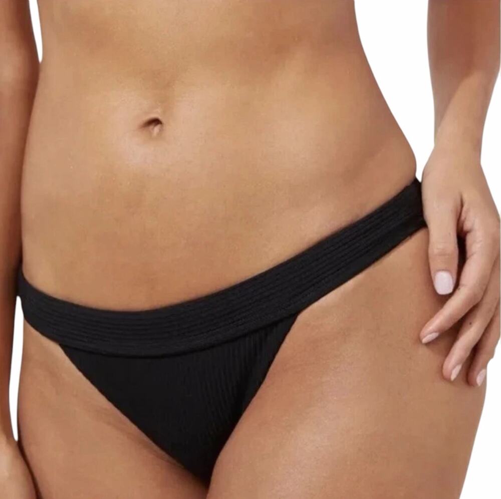 Andie NWT The Bold Banded Cheeky Rib Bikini Bottom Black Medium Flattering Swim